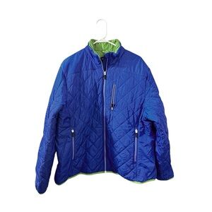 Lands' End Kids Blue and Green Quilted Puffer Jacket Size XL 18/20